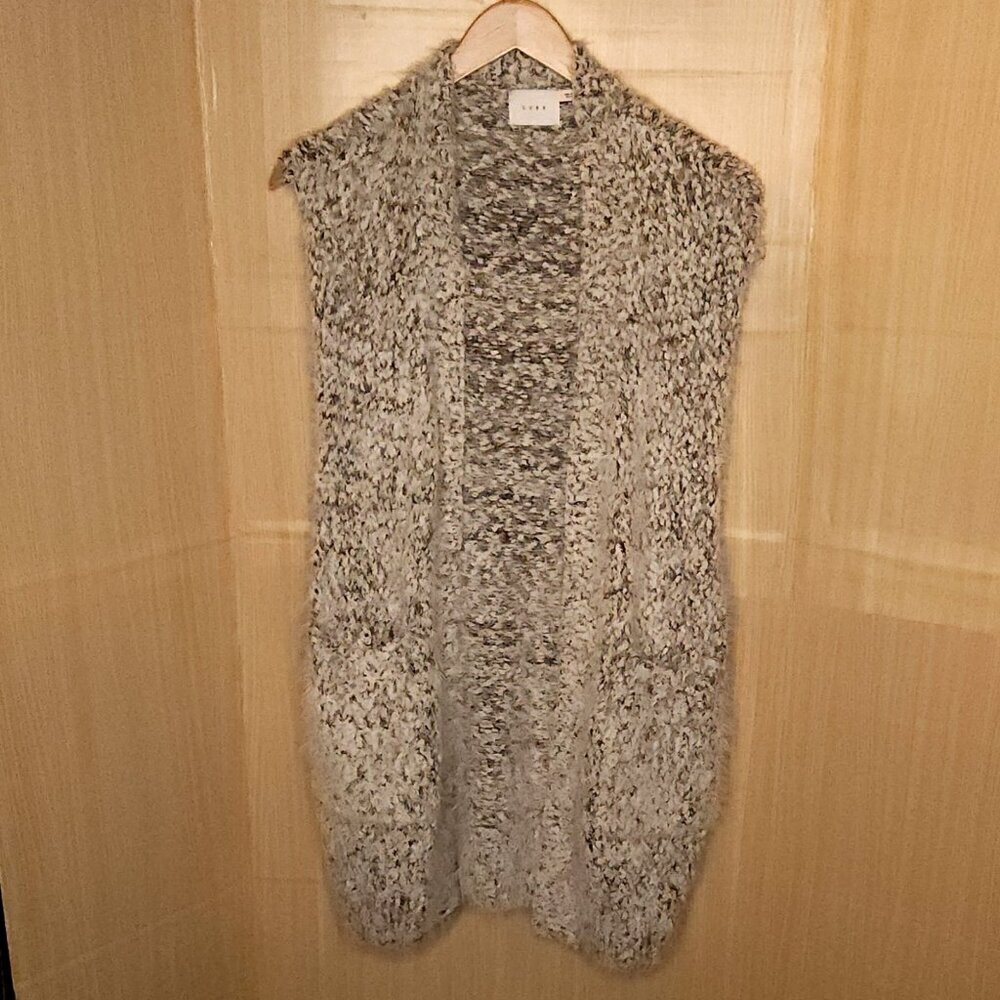 Lush Black White Eyelash Long Soft Sweater Vest Medium